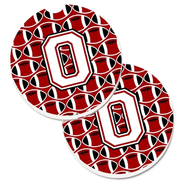 Carolines Treasures Letter O Football Cardinal and White Set of 2 Cup Holder Car Coaster CJ1082-OCARC - main